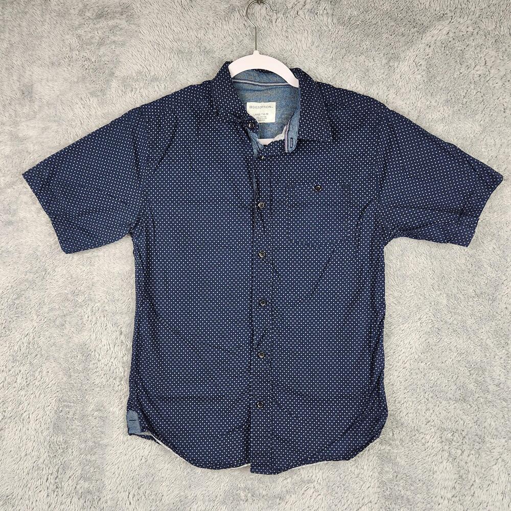 Distortion Shirt Boys Large 14-16 Blue Geometric Button Up Short Sleeve Pocket